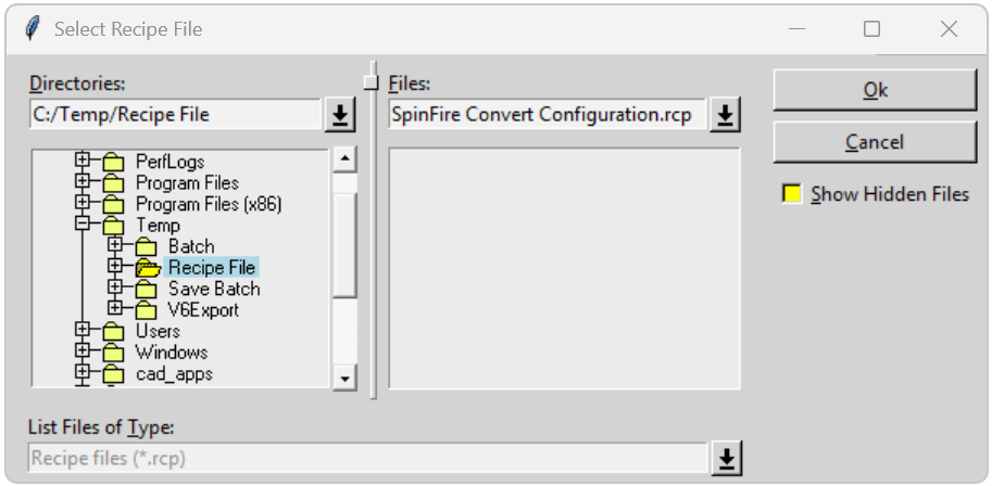 Select Recipe File dialog
