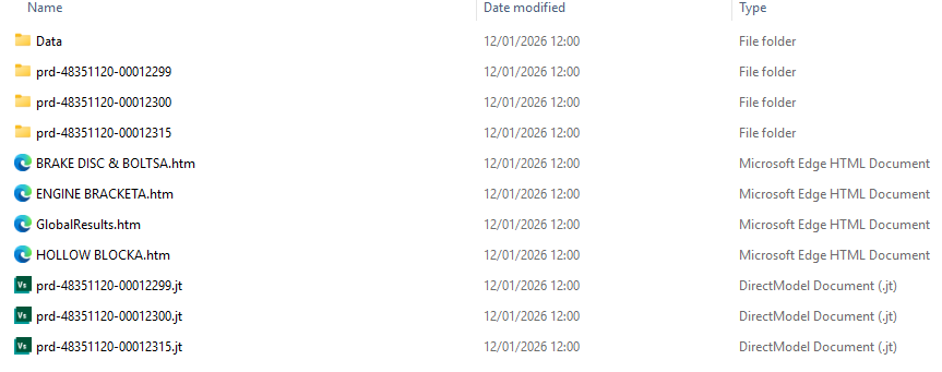 Exported JT files in output directory