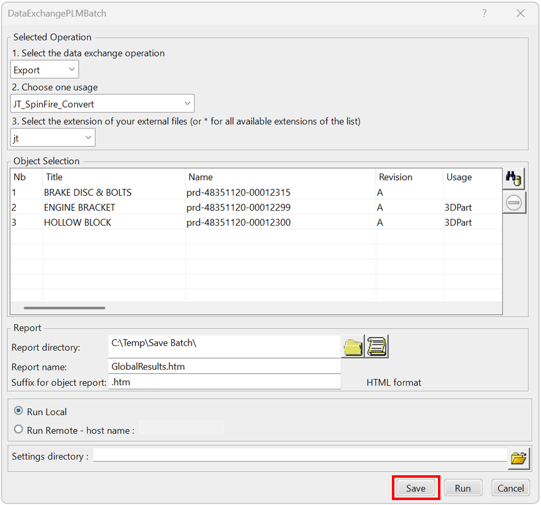 DataExchangePLMBatch - Save button