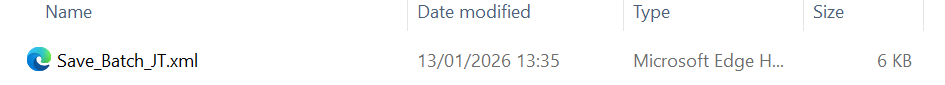 Saved batch XML file
