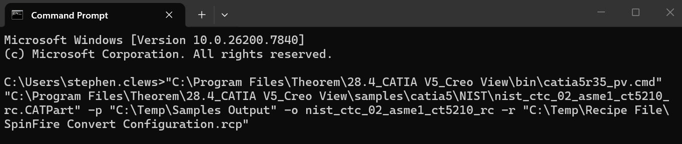 Command line with recipe file