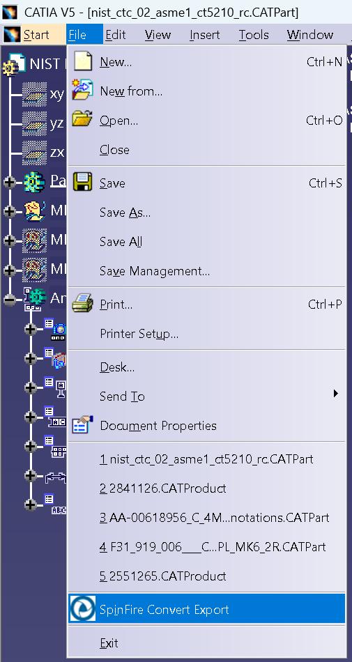 File menu SpinFire Convert Export