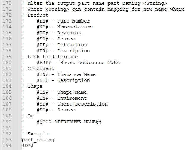 part_naming with #DR# attribute