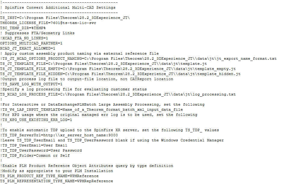 SpinFire Convert CATEnv settings