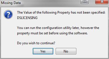 DSLICENSING warning dialog