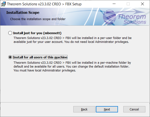 Installation Scope selection