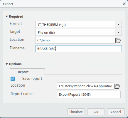 Export dialog - JT_THEOREM format
