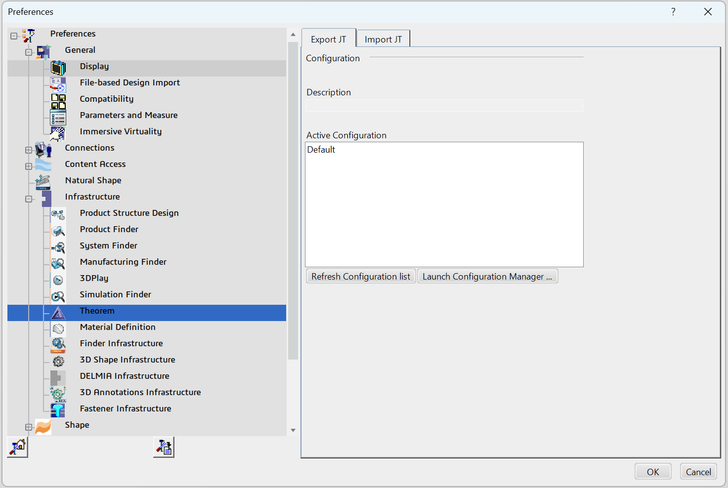 Theorem preferences - Export JT / Import JT tabs