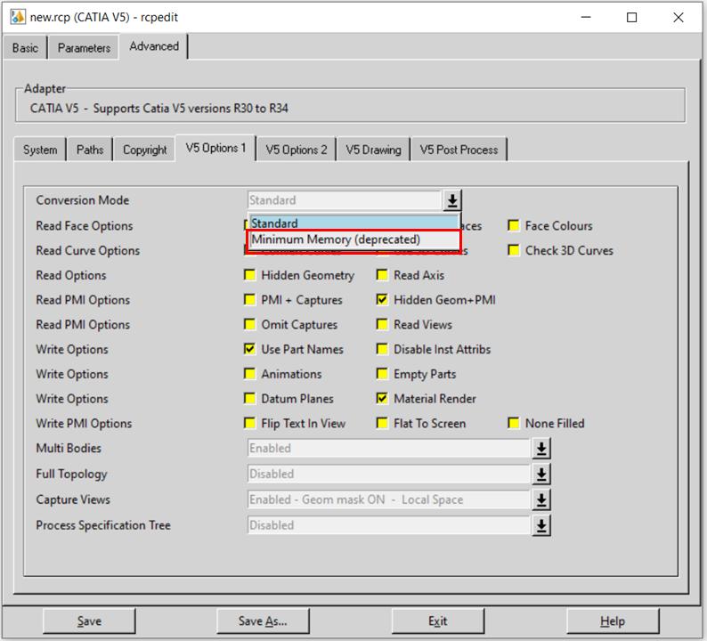 Conversion Mode dropdown showing deprecated Minimum Memory