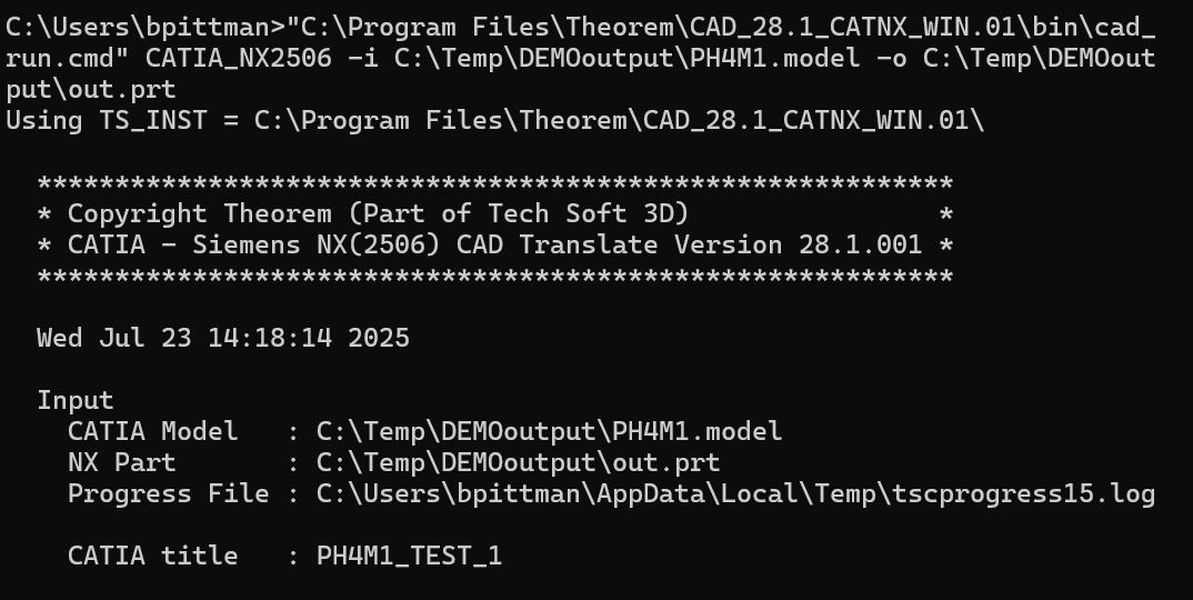 Command line example -- CATIA V4 to NX