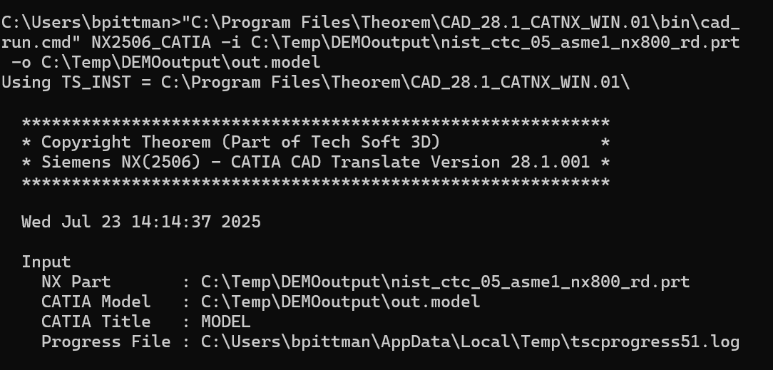 Command line example -- NX to CATIA V4
