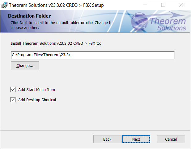 Destination Folder selection