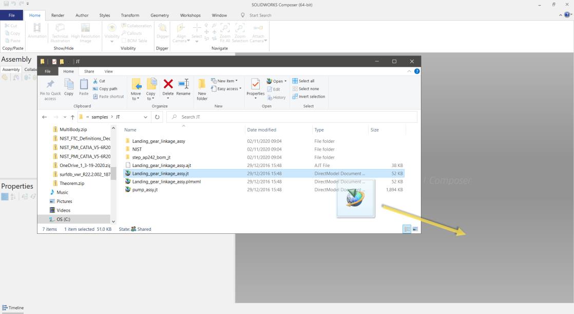 Drag and drop JT file into SWX Composer