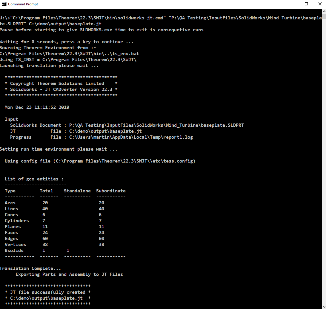 SolidWorks-JT command output