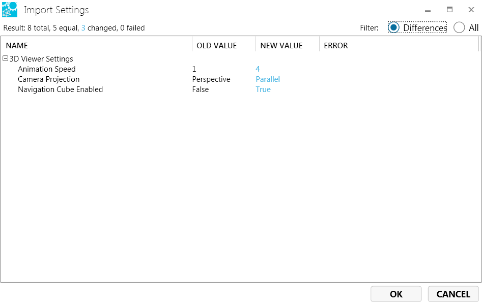Import settings dialog