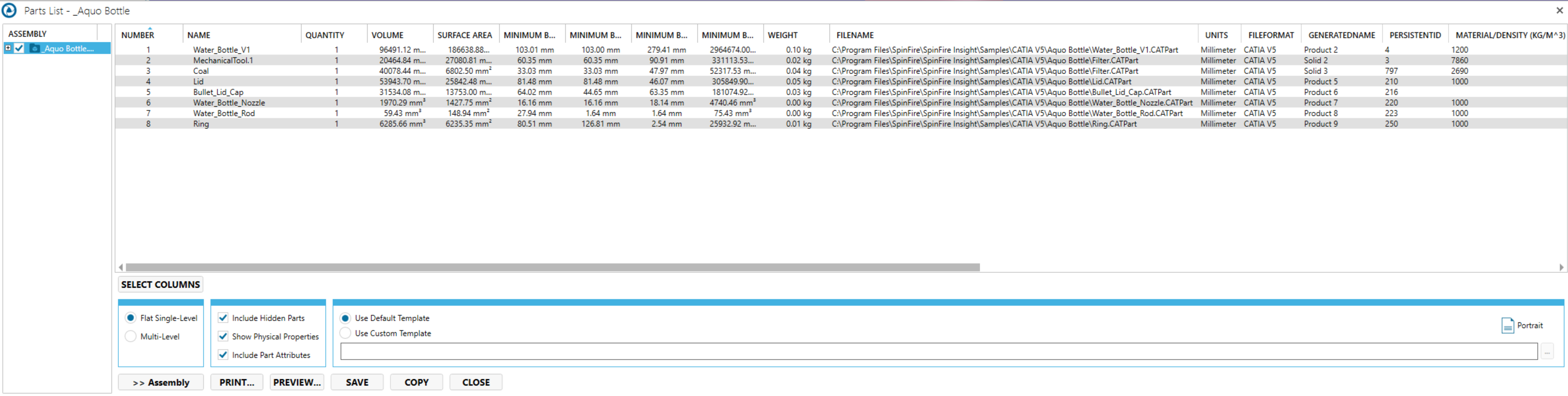 Export Parts List — SpinFire Insight documentation
