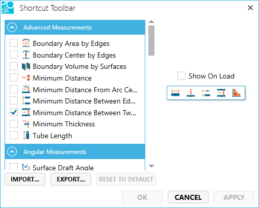 Shortcut toolbar dialog