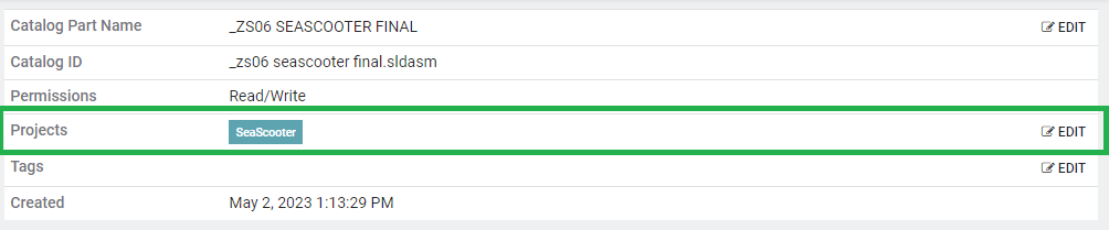 Moving A Part To A Different Project — SpinFire Manage documentation