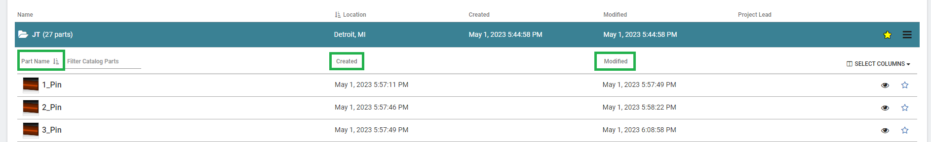 Sort Parts In Projects — SpinFire Manage documentation