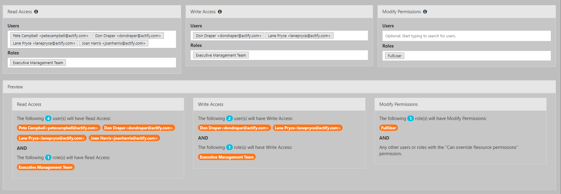 Resource Access Control List Preview — SpinFire Manage documentation
