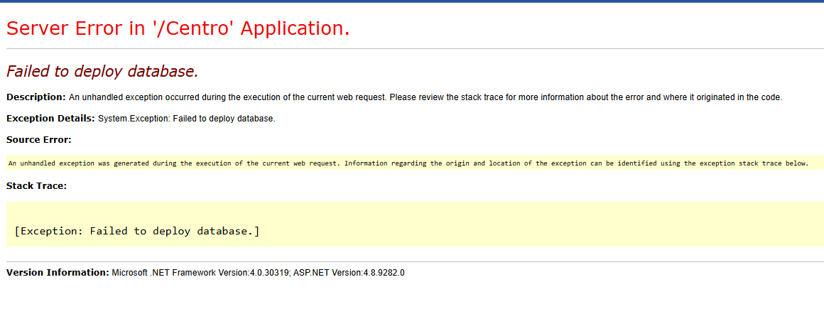 Failed to deploy database