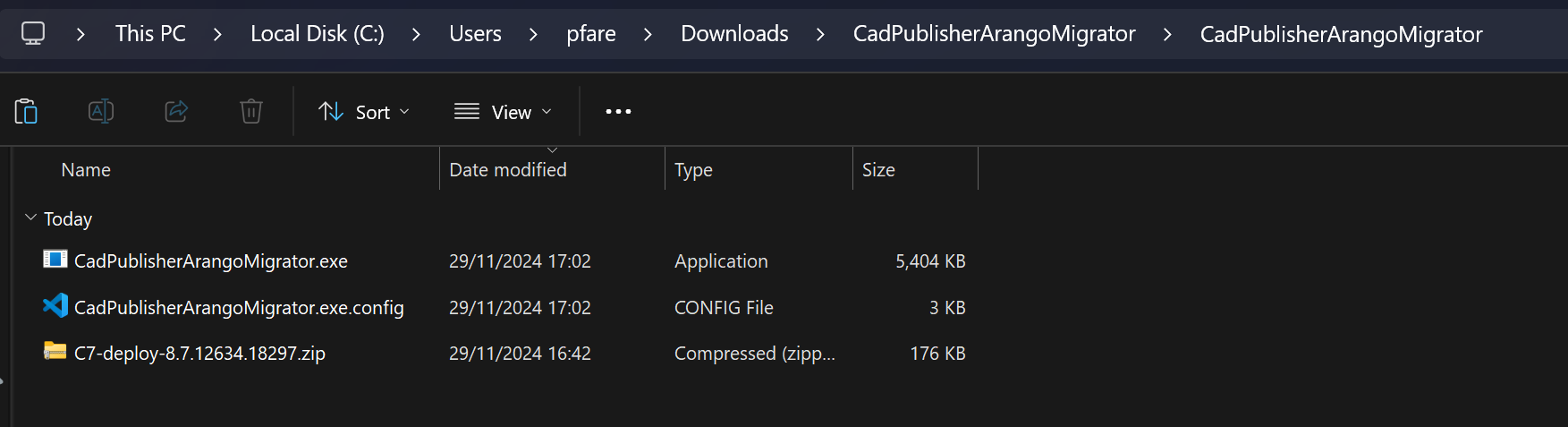 Migration tool screenshot