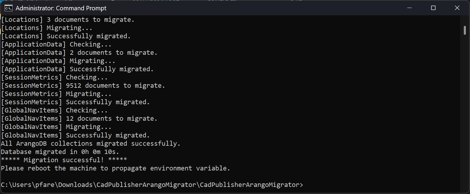 Migration successful