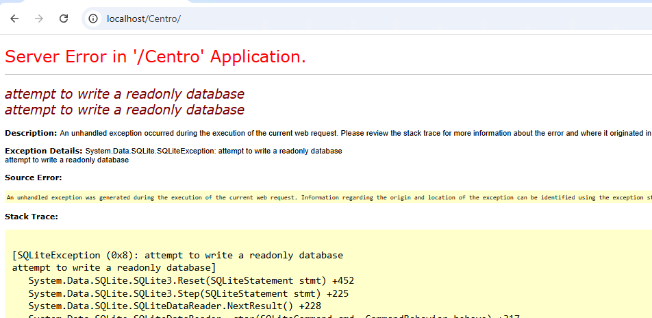 Attempt to write a readonly database
