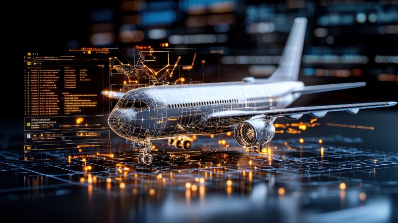3D passenger plane model with data points attached